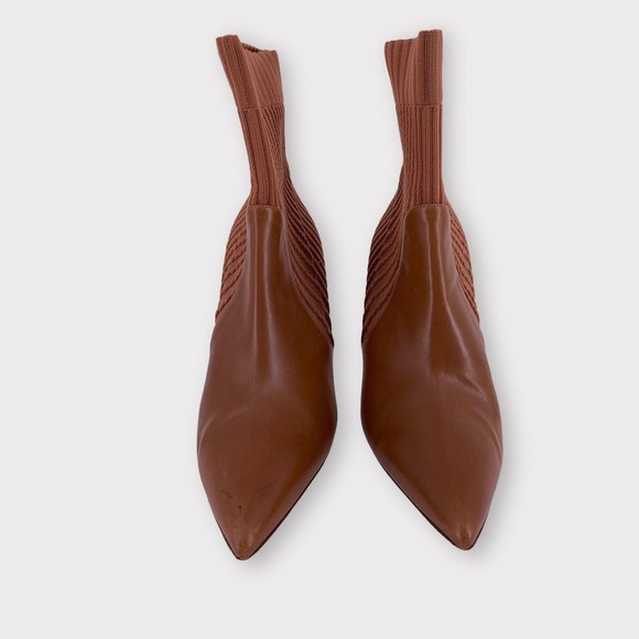 GIANVITO ROSSI - Katie 85 Leather/Knit Sock Bootie Brown Boots - EU 41 - Picture 2 of 12